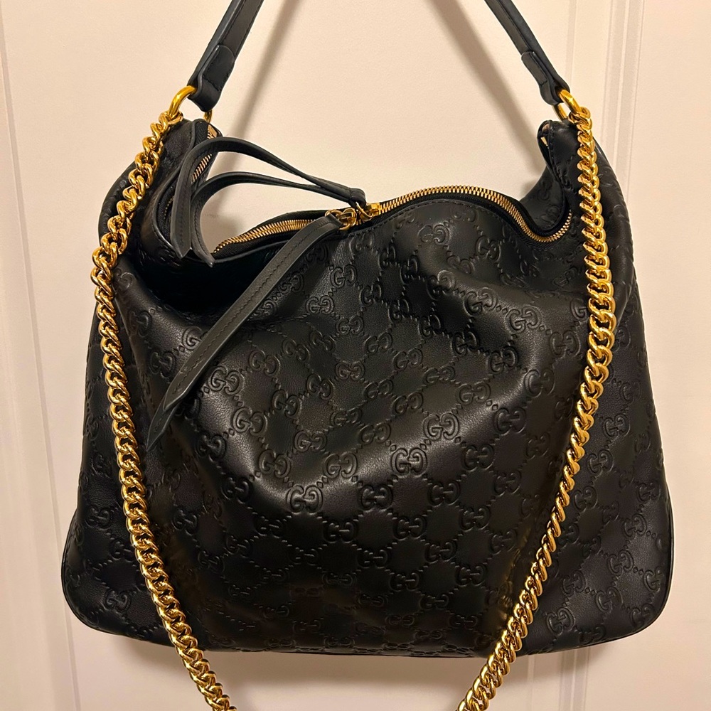 Gucci Black Tote with Gold Chain